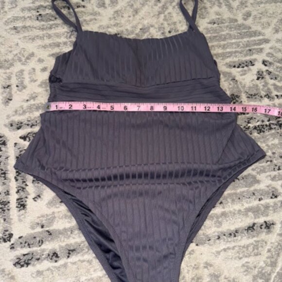 Dark Gray Ribbed One Piece Swimsuit Women Large Shade & Shore - Picture 6 of 10
